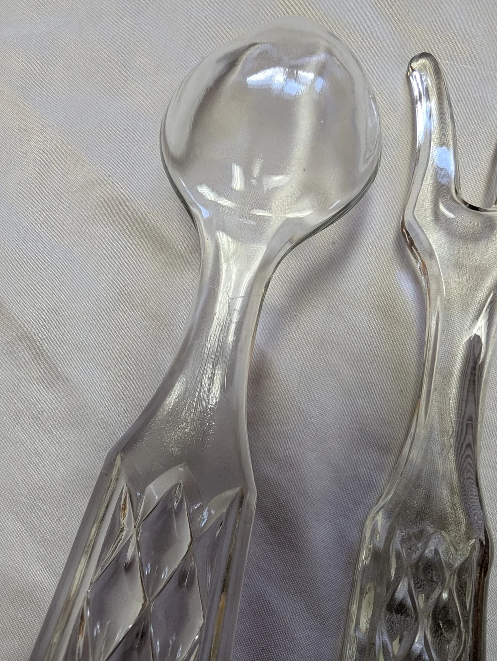 Anchor Hocking Wexford MCM Diamond Point Glass Serving Spoon & Fork Set 10
